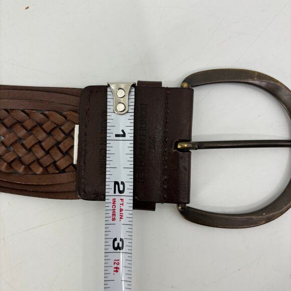 Womens Plus Sz 2XL Brown Leather Weaved Belt Wide Boho Casual - Picture 2 of 11